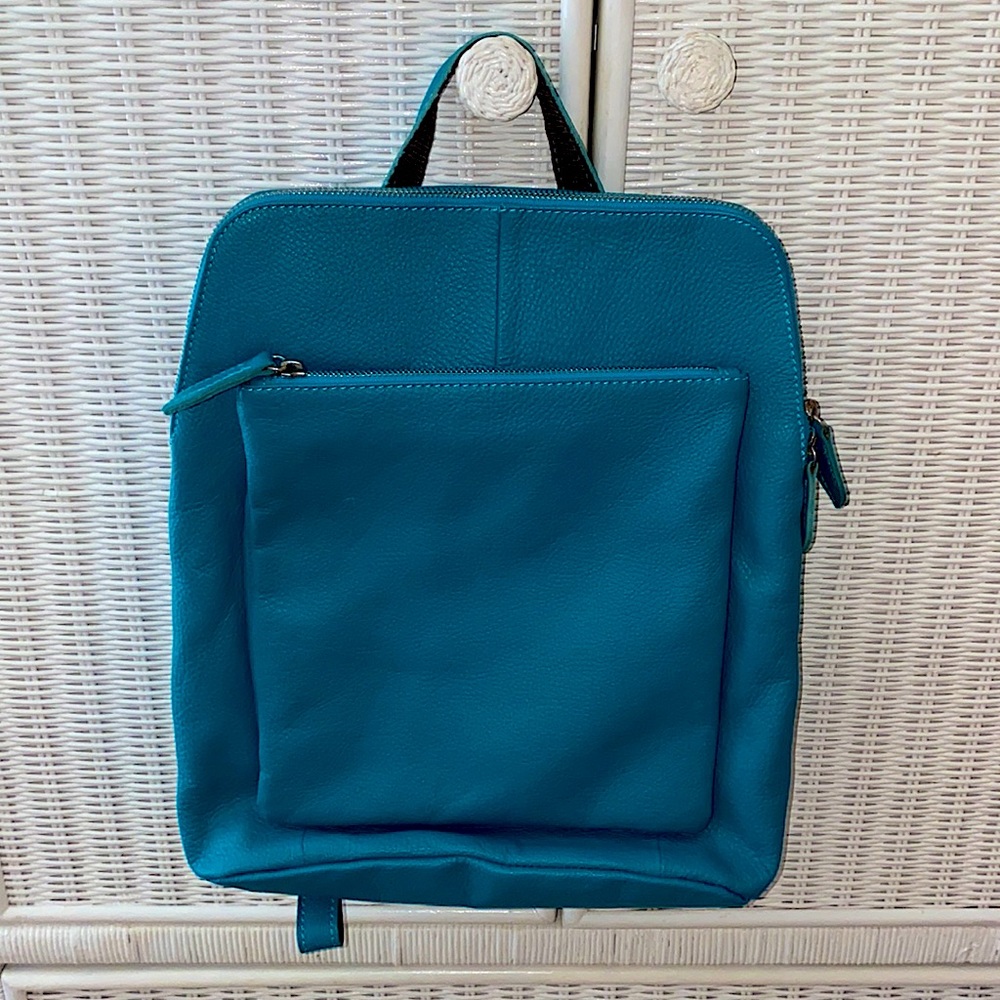 Blue Italian Leather Convertible Backpack / Shoulder Bag - NWOT